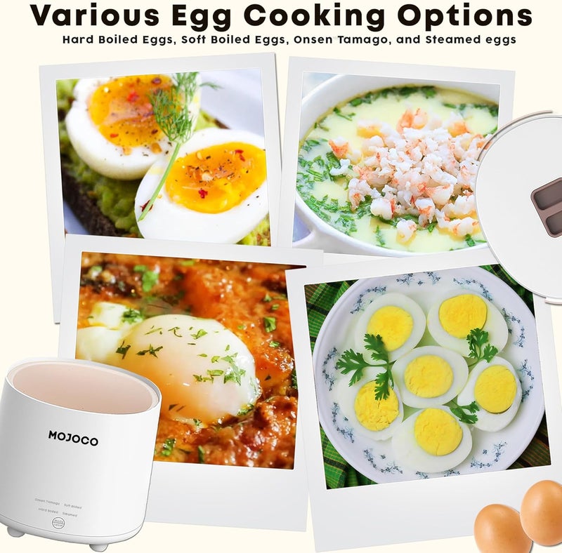 MOJOCO Rapid Egg Cooker - Mini Egg Cooker for Steamed, Hard Boiled, Soft Boiled Eggs and Onsen Tamago - Electric Egg Boiler for Home Kitchen, Dorm Use - Smart Egg Maker with Auto Shut OFF and Alarm - Image 3